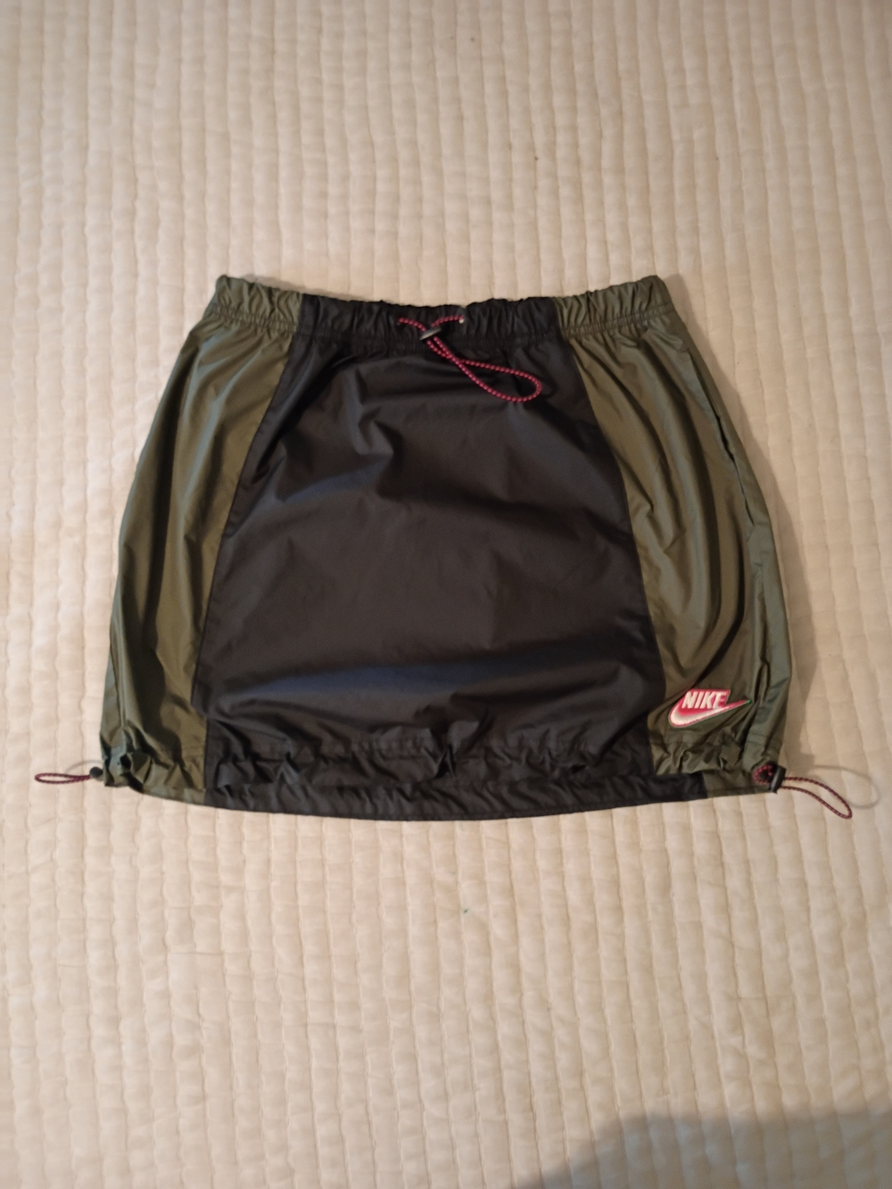 Nike Olive Green and Black Drawstring Athletic Mini Skirt